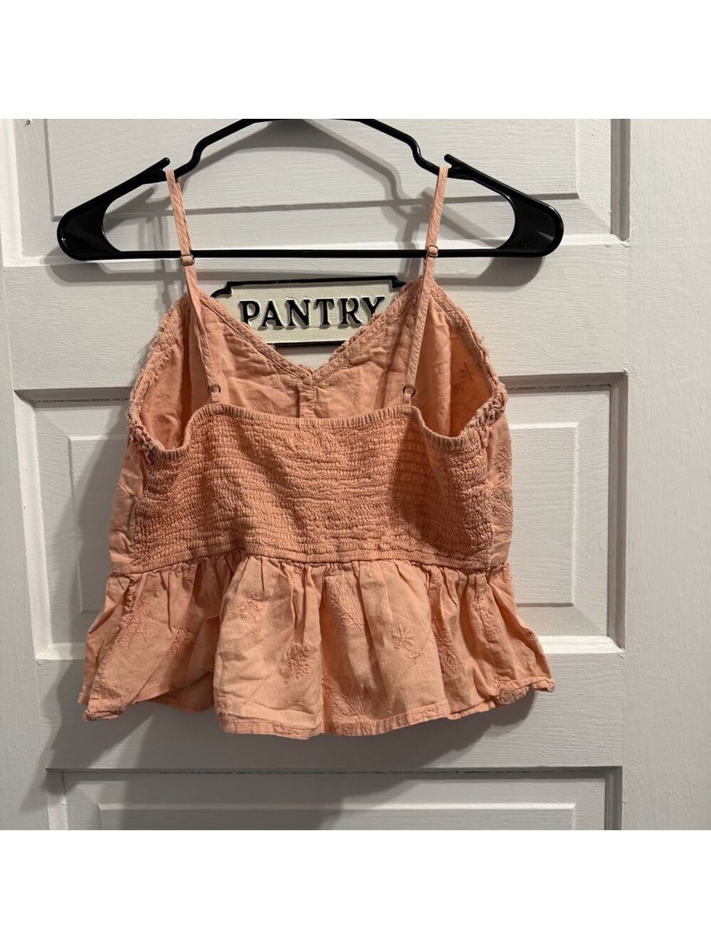 Jopna Delicate Peach Spaghetti-Strap Top with Ruffles and Smocking size M - Picture 3 of 4